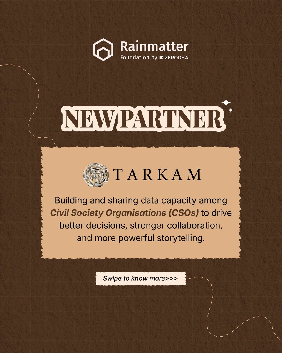 RainmatterOrg's tweet photo. #NewPartner
Across civil society, valuable data often stays locked within organisations. Tarkam is working to change that—building shared data infrastructure and strengthening data capacity to enable open systems and bring grassroots insights into public and policy conversations. https://t.co/6McXnZG3ur