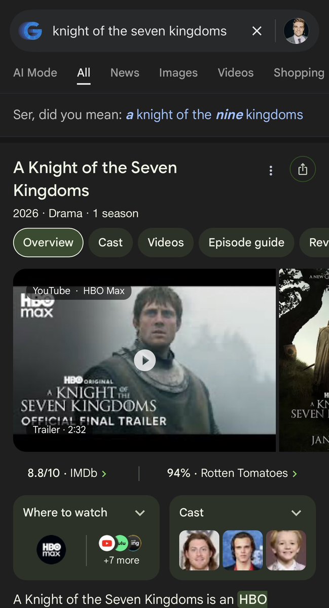 BigSwagSteve's tweet photo. Fun Egg Easter Egg when you search “a knight of the seven kingdoms” on Google https://t.co/qAwLPgKy6l