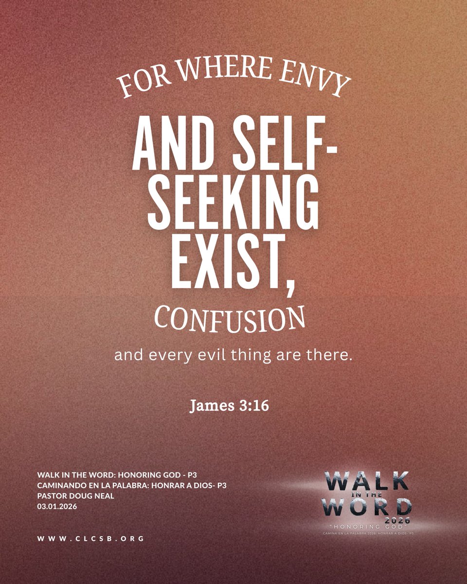 clc_sb's tweet image. Where envy and selfish ambition exist, confusion follows.

“Where envy and self-seeking exist, confusion and every evil thing are there.” — James 3:16

Pause today and ask God to search your heart.

#James316 #WalkInTheWord #Faith #CLC #CLCSB