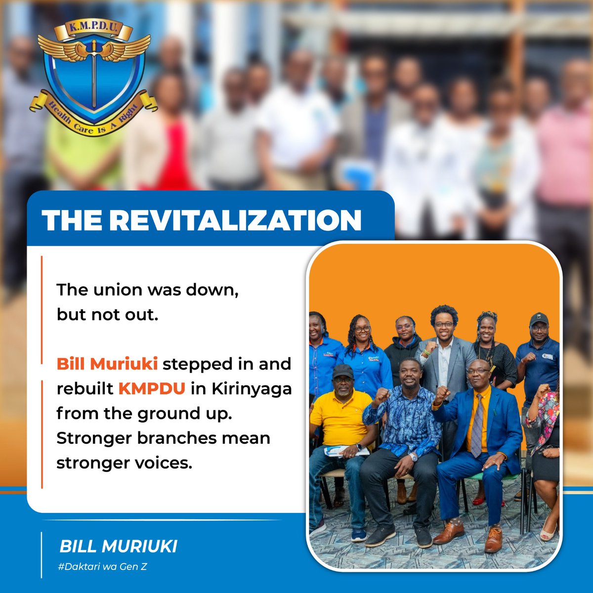 PRECIOUSLEAH20's tweet photo. KMPDU in Kirinyaga was once struggling, but it was never finished.
@billmuriuki   stepped in and rebuilt the union from the ground up bringing doctors together and strengthening our voice.
Stronger branches mean stronger representation for all doctors.
#DaktariWaGenZ 
#KMPDU https://t.co/JxanyGJjd4