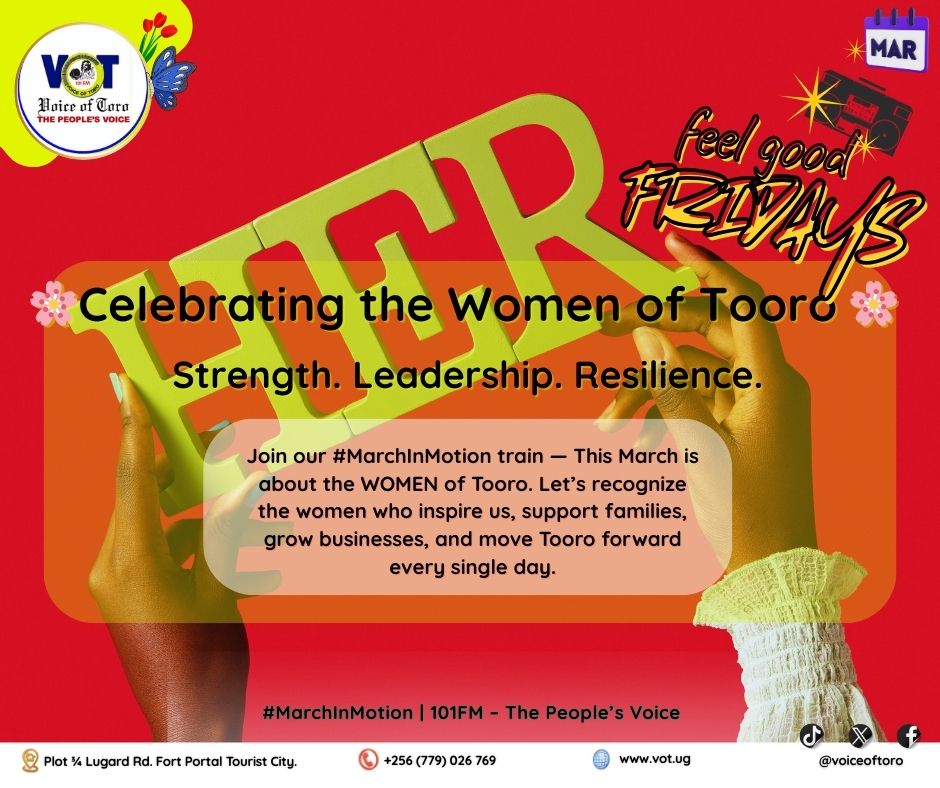 VoiceofToro's tweet photo. 🌸 #FeelGoodFriday is here &amp; as we move closer to International Women’s Day on Sunday, let's celebrate the incredible women of Tooro. 

👩🏾‍🦱 Mothers, 👩🏾‍💼 entrepreneurs, 👩🏾‍🌾 farmers, 👩🏾‍🏫 teachers &amp; leaders shaping our communities every day. 💪🏾

#101FM | #MarchInMotion | #WomenOfTooro https://t.co/gZhTctcrCx