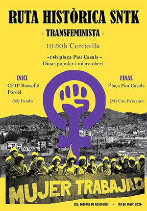 8M, aturem el feixisme

#8M ple de convocatòries.
Aquí: 
Ruta Històrica SNTK transfeminista, a 10.30 h, davant del Rosselló-Pòrcel, organitzada per l’@Assemblea8M.
 
A BCN: 
-dia 7, nocturna, pl. Charles Darwin
-dia 8, Jardinets de Gràcia, 11.30. 

➡️infograma.cat/8m-aturem-el-f…