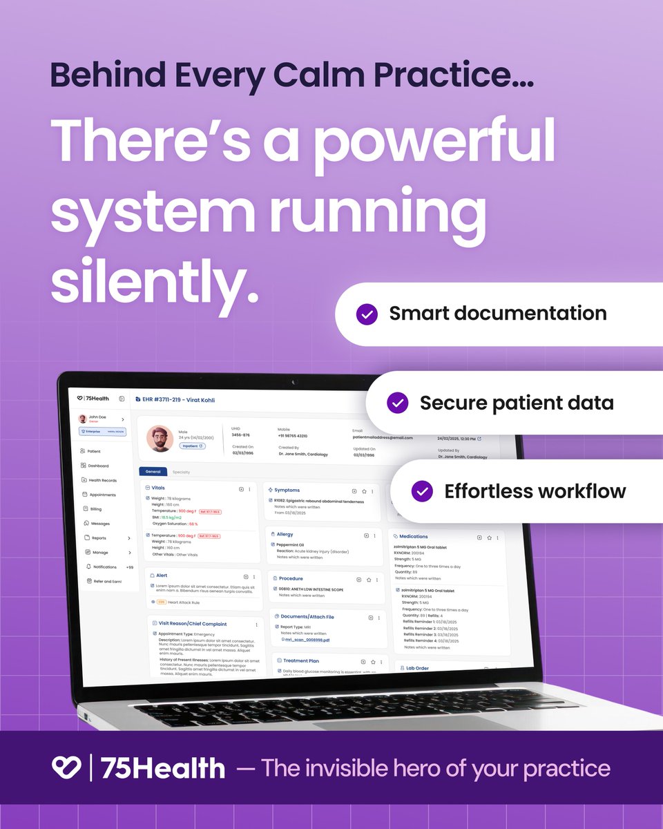 When your workflows are seamless,
your care becomes stronger.

Start building a smarter practice today.✨

#75Health #EHR #EMR #Healthcare #ElectronicHealthRecord #DigitalHealthRecord #DigitalHealthCare