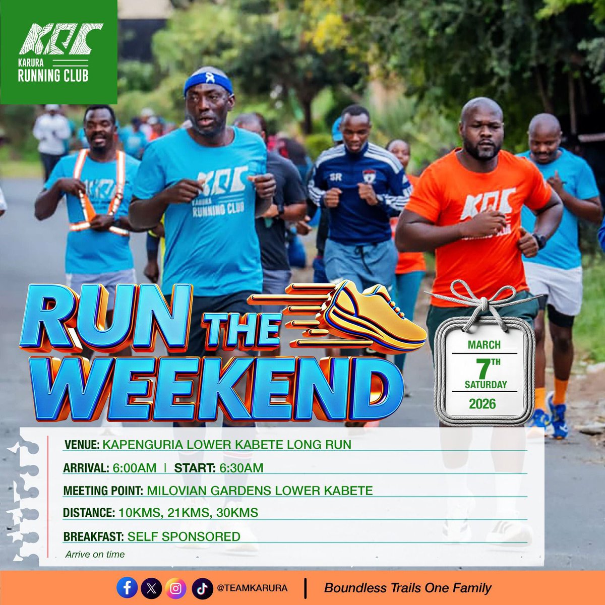 TeamKarura's tweet photo. Ready to conquer Kapenguria loop🏃‍♂️🔥 
Wanna join us? More details in poster

📍Milovian Gardens, Lower Kabete
⏰6am
🛣️ Tarmac

BOUNDLESS TRAILS, ONE FAMILY

#KapenguriaLoop 
#RecreationalRunning 
#clubrun 
#Elevationchase https://t.co/DN0AN20GVo