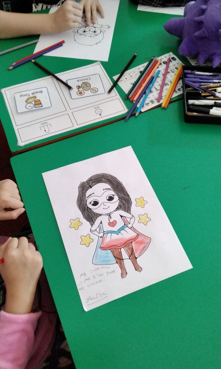 LeighPrimary's tweet photo. 5B coloured in their superheroes and wrote out their superpowers inspired by the book 'Autism is my Superpower' by Cecily M. Forde. World Book Day, linked to Autism Awareness ❤
#lifelonglearners
#relationshipbuilders https://t.co/zbmIqPohzO