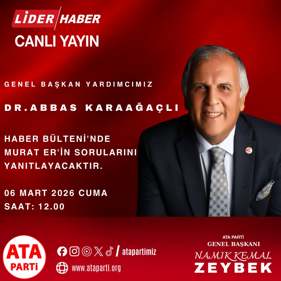 Dış İlişkilerden Sorumlu 
Genel Başkan Yardımcımız 
Sayın Dr. Abbas Karaağaçlı, son zamanlarda gelişen bölgesel olaylar hakkında açıklamalarda bulunacaktır.