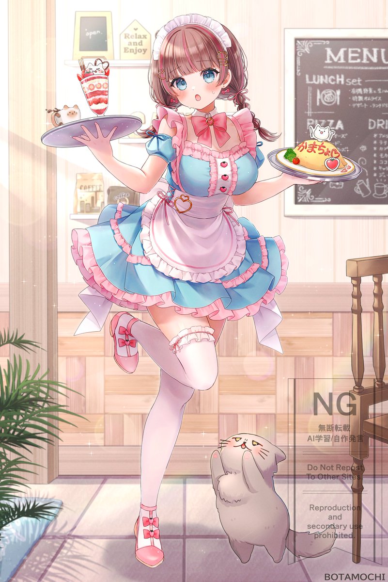 桃の木にゃんこ様のメイド衣装イラストを描かせていただきました！
にゃんこ様モチーフをいっぱい詰め込んでおります😊