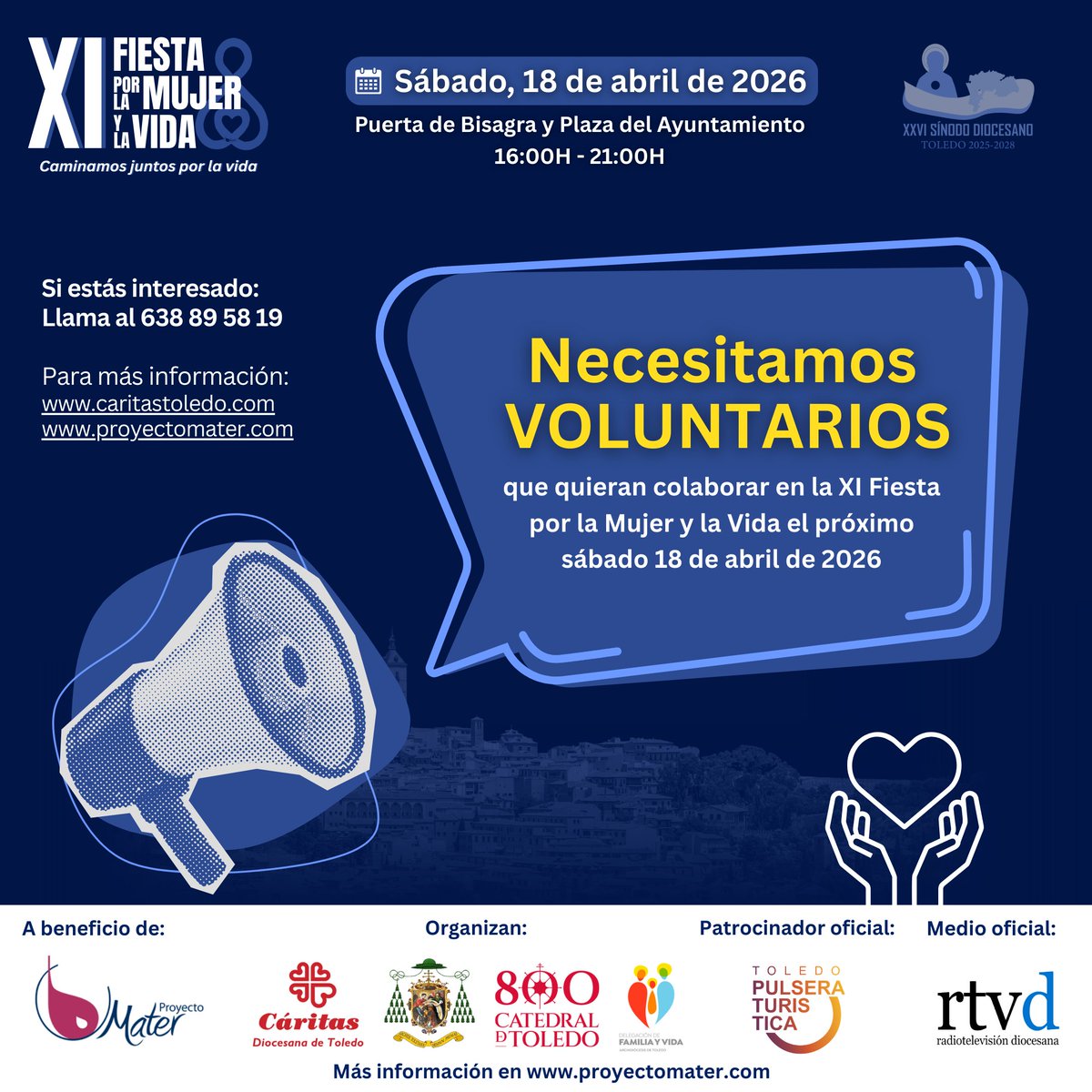 ProyectoMater's tweet photo. Para que todo salga bien, necesitamos voluntarios que nos ayuden en la organización de la #XIFiestaPorLaMujerYLaVida 🙏💙

¡¡Tú puedes ser parte de algo grande!!

Digamos juntos #SíALaVida https://t.co/yrBRjqPrmi