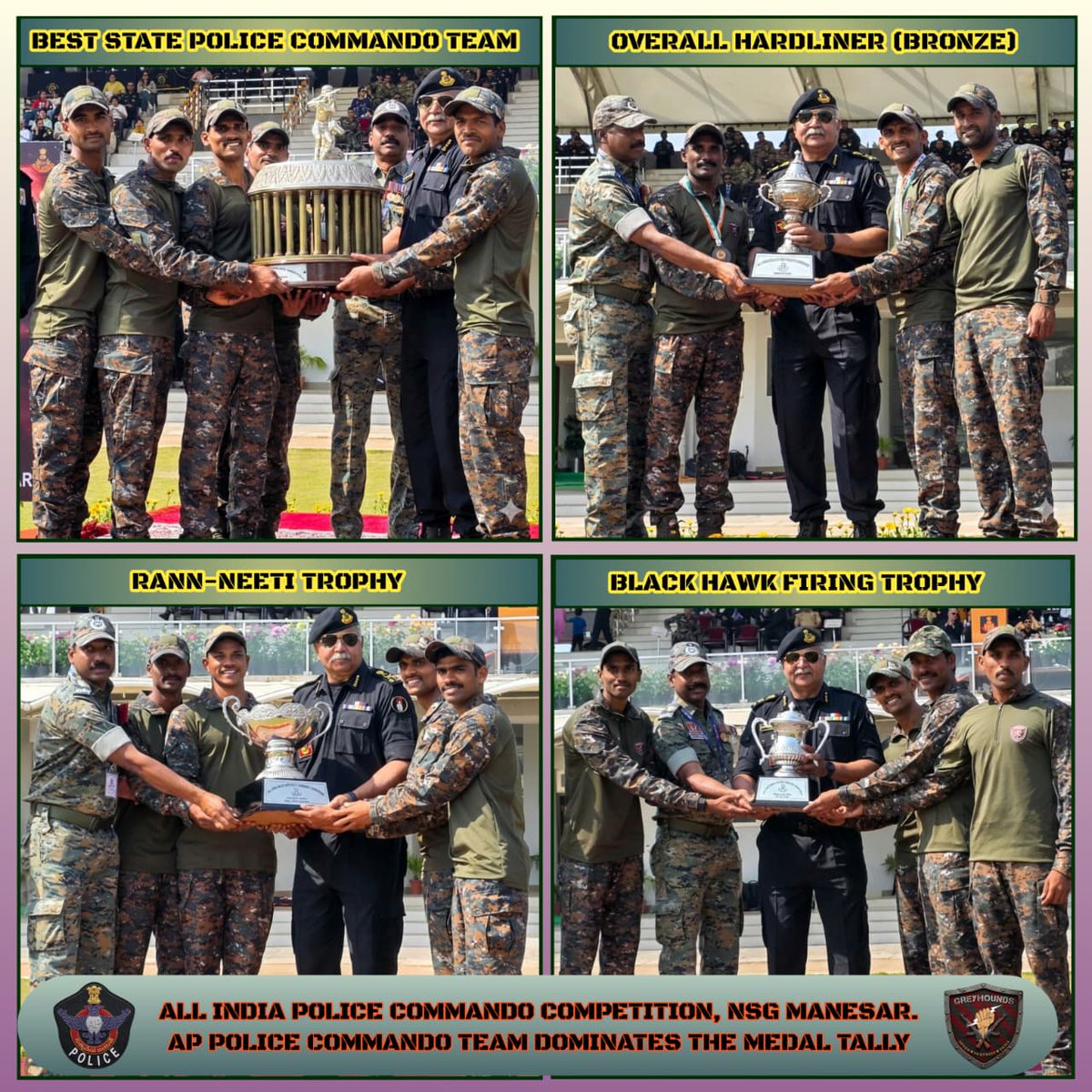 APPOLICE100's tweet photo. ⚔️ Best Operational Leadership (Rann-Neeti Trophy)
Proud moment for Andhra Pradesh! 💪🇮🇳 (2/2)
#APPolice #Greyhounds #NationsBest #AIPCC
@AndhraPradeshCM @APDeputyCMO @HomeMinisterAP @naralokesh @abntelugutv @tv5newsnow @99TVTelugu @bigtvtelugu @NtvTeluguLive @TV9Telugu https://t.co/MMU5svZDwJ