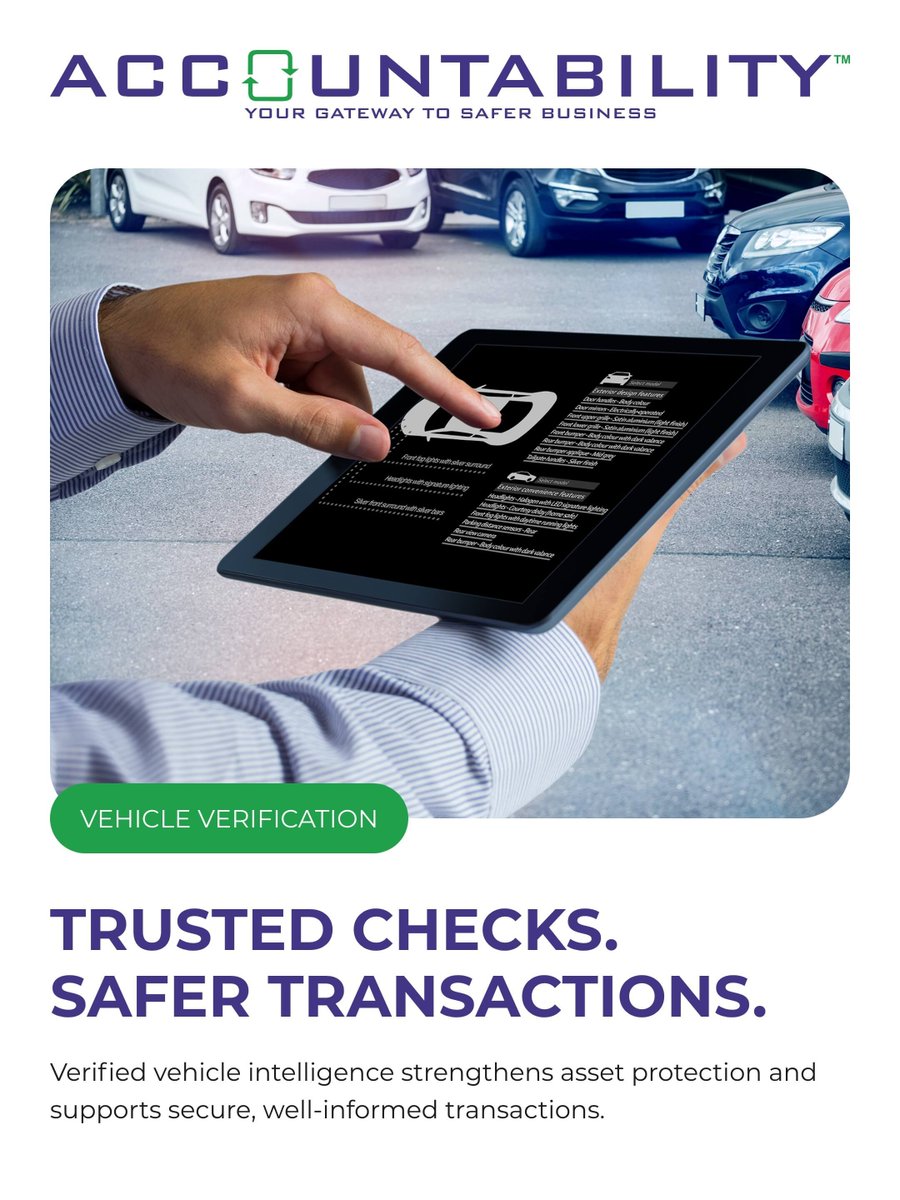Better asset protection starts with trusted verification. 

Protect your business with professional vehicle intelligence that supports confident, compliant transactions.

Join Accountability

bit.ly/4qGSN7o