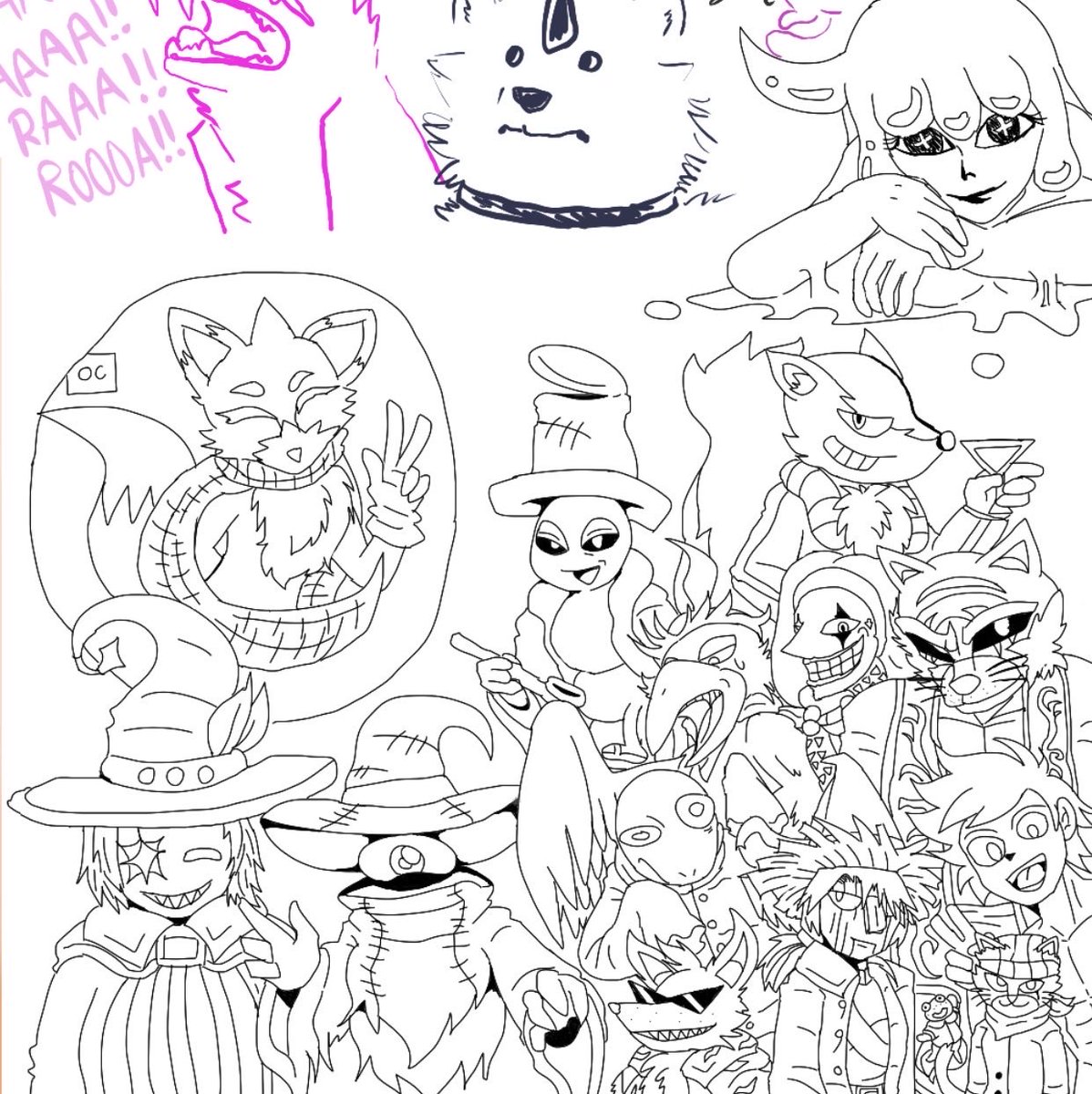 Alec3yon's tweet photo. #エバーフッド  ￼ #イラスト 
公式鯖での周年絵、色々描いた！
色塗りは失敗したので無いです！ https://t.co/SdNMDhL93W