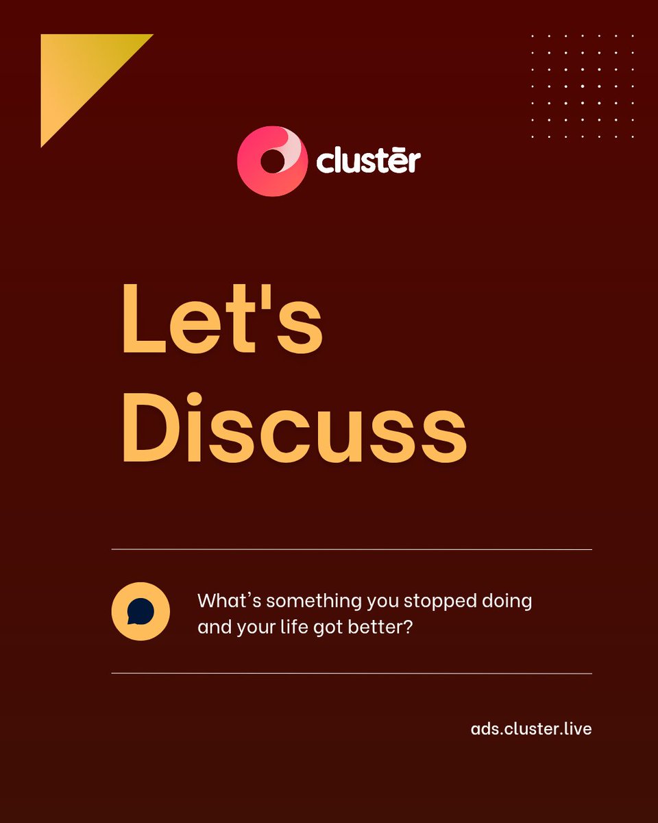 clusterliveapp's tweet image. Sometimes life improves the moment you stop doing certain things, whether it’s overthinking, people-pleasing, or bad habits.
What’s something you stopped doing that made your life better?
#LetsDiscuss #LifeLessons #SelfGrowth #MindsetShift  #clusterlive #friday #tgif