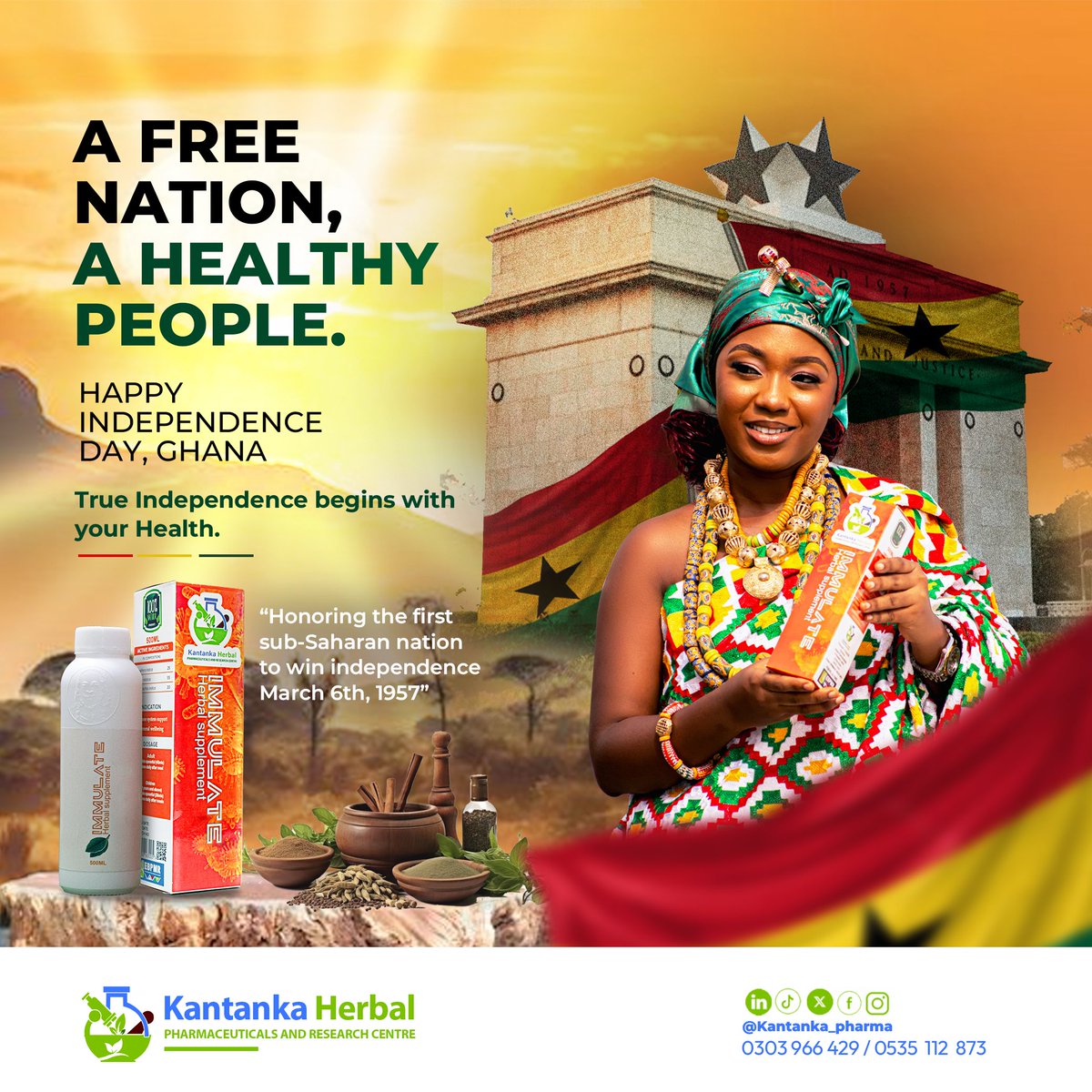 A free nation begins with healthy people.
 As we celebrate independence, remember your health builds the strength of our nation.

Happy Independence Day 🇬🇭🇬🇭
#Ghana #GhanaMonth #Ghanaat69