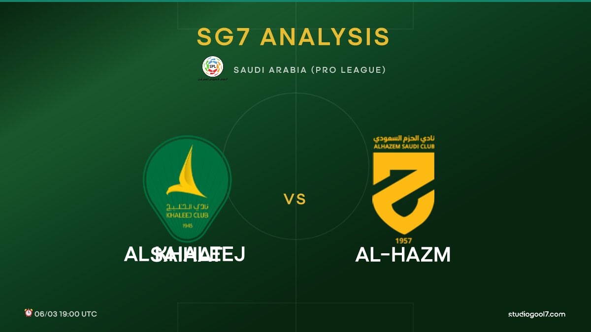 StudioGool7's tweet image. 🔥 Al Khaleej Saihat vs Al-Hazm
🏟️ Saudi Arabia (Pro League) | ⏰ 06/03 19:00 UTC | 📊 68%
📖 Full analysis 👇
studiogool7.com/analysis/14361…

#ALKALH #SaudiArabiaProLeague #StudioGool7 #FootballStats