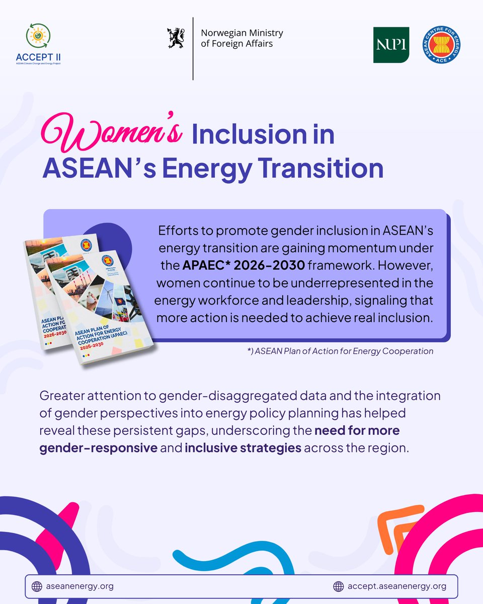 aseanenergy's tweet photo. 🎉 This March, the ASEAN Centre for Energy, in collaboration with  @asean_accept, is celebrating International Women’s Day through a month-long digital campaign spotlighting women’s roles, rights, and leadership in ASEAN’s energy transition. https://t.co/2V9uVakmq8