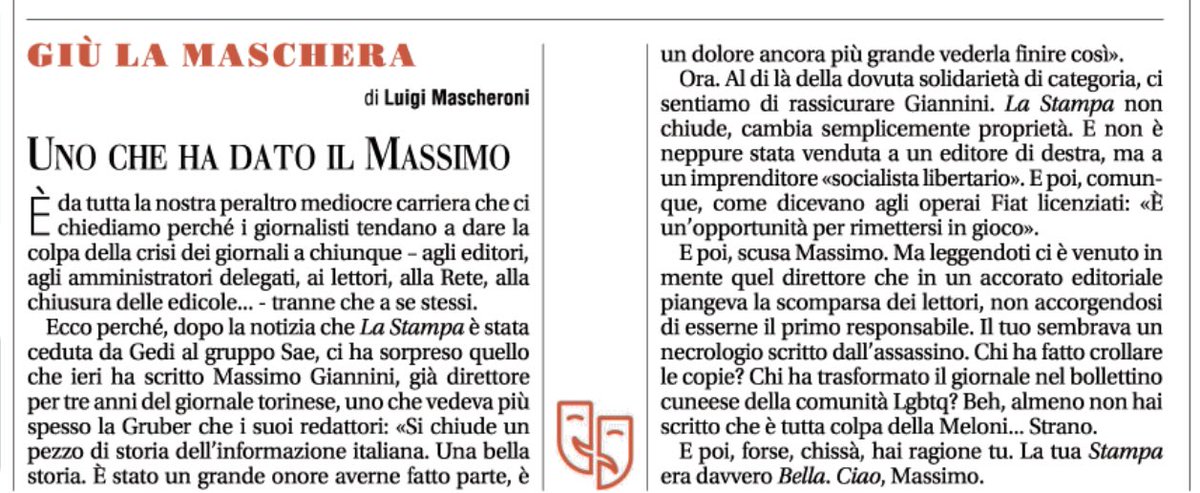 Un abbraccio a Massimo Giannini