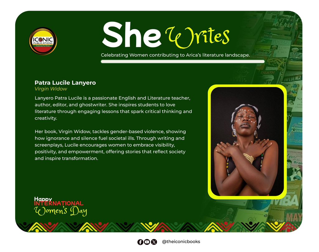 theiconicbooks's tweet photo. She Writes. She Inspires. 📚
Today we celebrate Patra Lucile Lanyero, teacher, author, editor, and storyteller. Through her book Virgin Widow, she uses literature to confront gender-based violence and spark conversations that inspire change.
#IWD2026 #SheWrites https://t.co/jacfDJr5v4