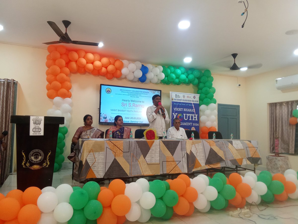 nykseluru's tweet photo. MY Bharat-Eluru has organised.Viksit Bharat youth parliament. in collaboration  Sir CR Raddy college for women Eluru, principal Sarala Garu,S.Ramu Garu DYO, correspondent Prabhakar Garu,NSS coordinator Eshwari Garu, Swarna Kumari Garu,
#mybharat 
#viksitBharatyouthparliament2026 https://t.co/SnZzyU2V0M