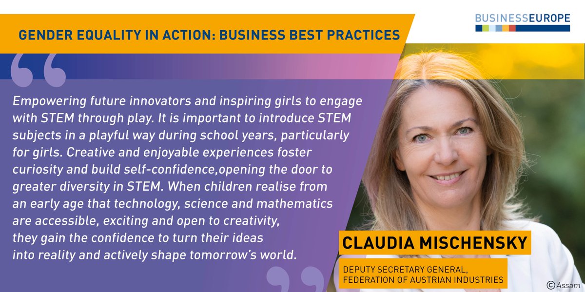 BusinessEurope's tweet photo. Austria’s Children’s Day of Industry is a business-led initiative that introduces young people to the world of industry at an early age.

Organised by companies and the Federation of Austrian Industries (@iv_industrie), the initiative aims to ignite children’s interest in STEM by offering interactive workshops and junior labs for ages 5 to 14, making technology and science both accessible and engaging.

By sparking interest early on, challenging stereotypes, and showing the wide range of career opportunities available, the initiative helps encourage more girls to consider future careers in STEM and industry, while also supporting a more diverse and inclusive workforce in the long term.
#InternationalWomensDay #GenderEquality