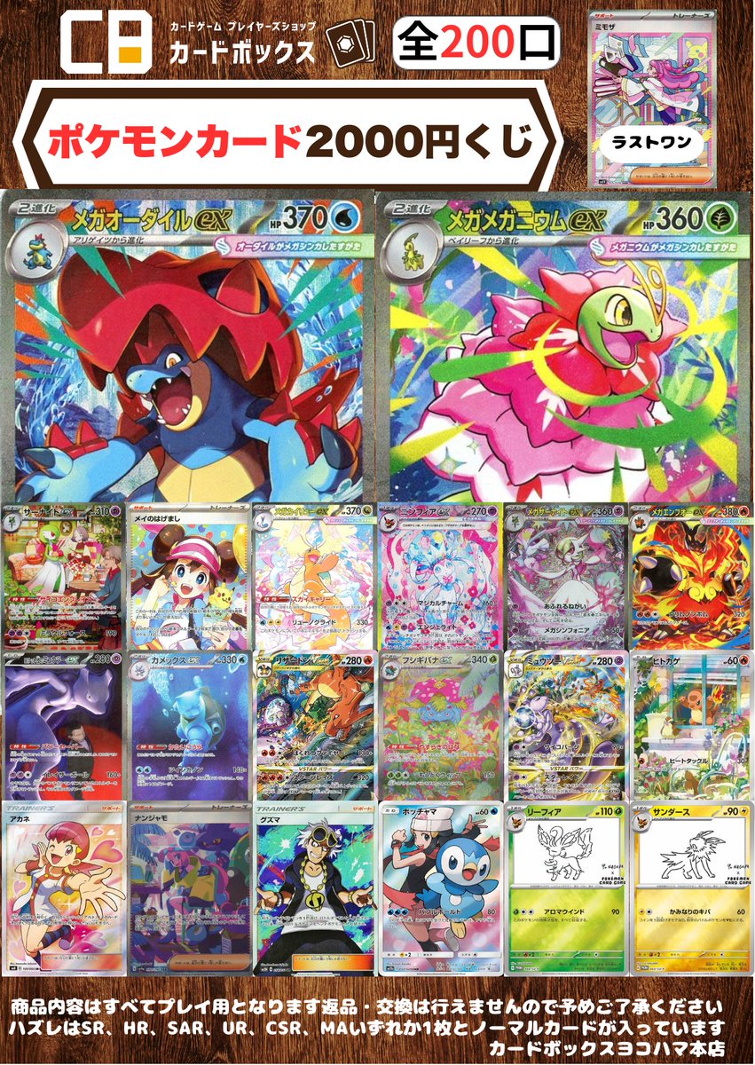 ポケモンカード2000円くじ販売開始‼ 大当たりはメガオーダイルEXとメガ