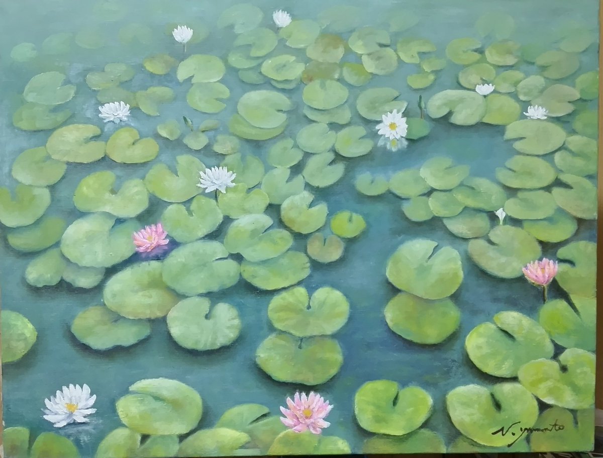 館林市城沼(古城沼)の睡蓮。懐かしい１作です。油彩画 P15