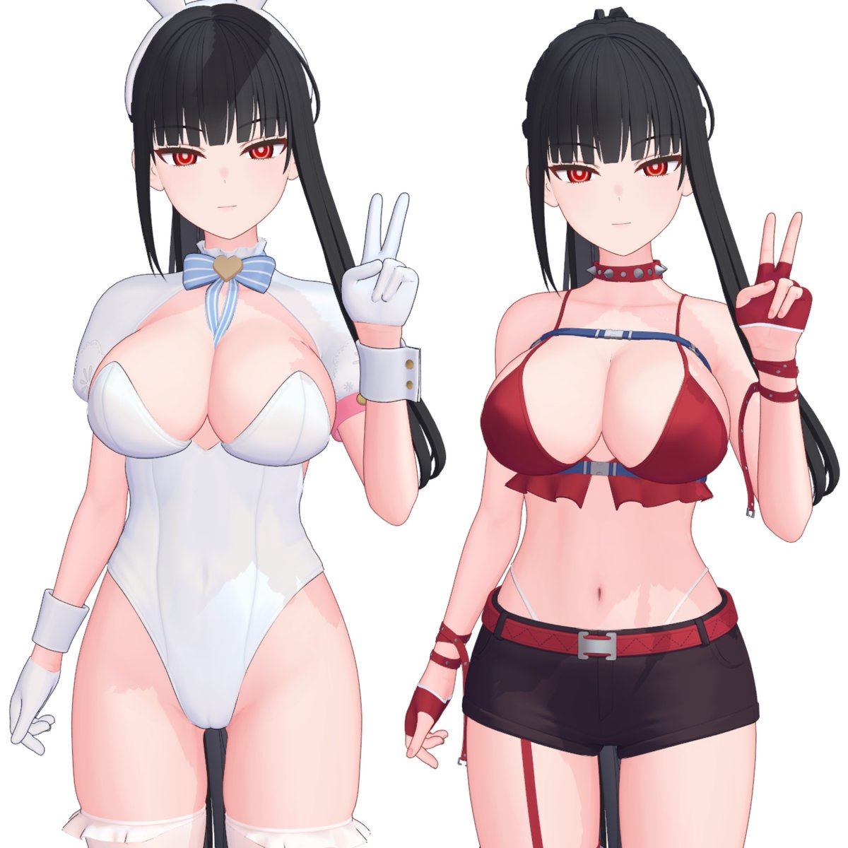 臨戦リ◯オができました～🤗
がんばって真ん中が開くようにしています😤
重なった真ん中の頂点の扱いにくさと戦いながら
がんばりました～
他の衣装も似合ってて良き😋 