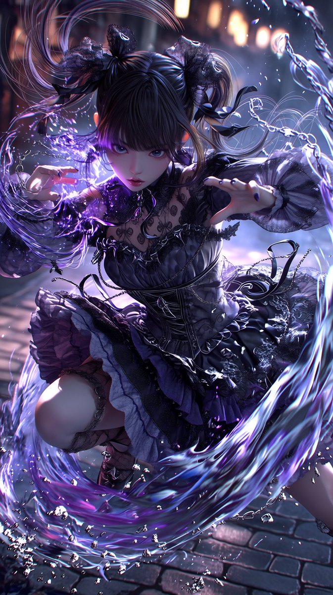 MytiMuffyn's tweet photo. Shadows clash, magic flash, hearts dash.
闇が裂け、魔が走り、鼓動も速く。
Ribbons spin, lanterns grin, let the fight begin.
リボン舞い、街灯笑う、戦いの幕開け。

#AIart #GothicLolita #MagicCombat #UltraDetail https://t.co/ZUThRy1IUz
