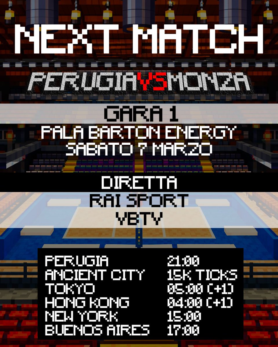 SIRVolleyPG's tweet image. ➡️ 𝙉𝙀𝙓𝙏 𝙈𝘼𝙏𝘾𝙃👾🕹️

🆚 Vero Volley Monza
🏐 Quarti Play Off - Gara 1
🗓️ 7 marzo
🕣 21:00
🏟️ Pala Barton Energy
📺 Rai Sport e VBTV

#BlockDevils