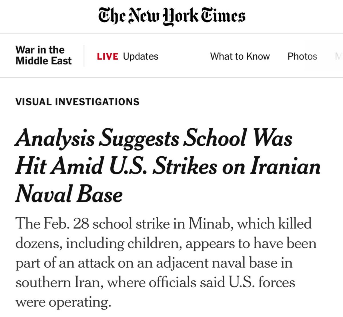 🚨🇺🇸🇮🇷 BREAKING: A New York Times investigation reveals it was the U.S. that struck Minab Girls Elementary School, killing 175 students — not Israel; like previously assumed…