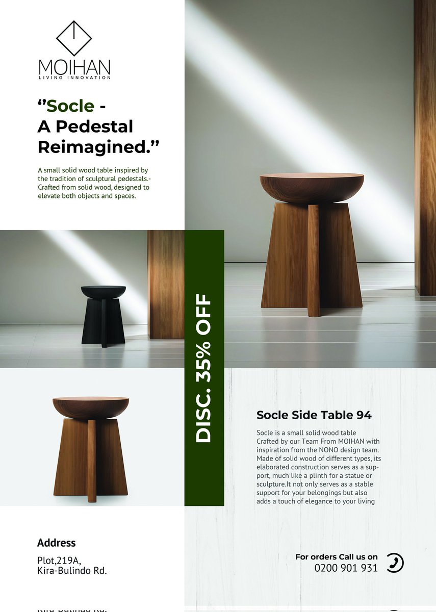 moihan01's tweet image. Your space deserves more than ordinary furniture.
Introducing the Socle Side Table by MOIHAN  a sculptural solid wood piece designed to elevate both objects and spaces.
🪵 Premium solid wood
🔥 35% Discount Available
📞 0200 901 931
#Moihan #FurnitureDesign #InteriorDesign