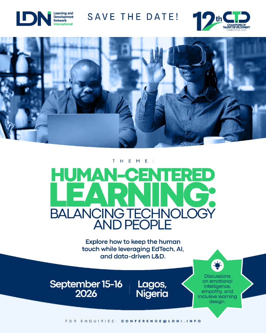 CtdConference's tweet photo. ⏳ The countdown is on!  The LDNI 12th CTD Conference returns this September—bigger and bolder. Join us Sept 15–16 for inspiring insights, powerful conversations, &amp; impactful networking. 📷 Save the date | 📷@joadigun

@bukkyk156996
#LDNIConference #TalentDevelopment https://t.co/Dhgx3iZcLH