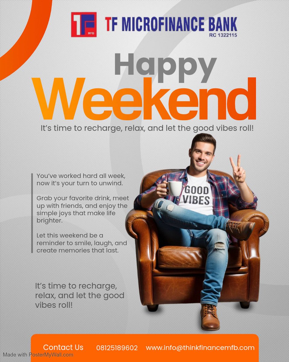 ThinkFinanceMFB's tweet photo. Happy Weekend from all of us at TF Microfinance Bank ✨
You’ve worked hard all week, now it’s time to recharge,relax,and enjoy the simple joys that make life brighter.
Here’s to good vibes and a refreshing weekend ahead!
#HappyWeekend #GoodVibes #TFMicrofinanceBank #RelaxRecharge https://t.co/6AEseNFM1Z