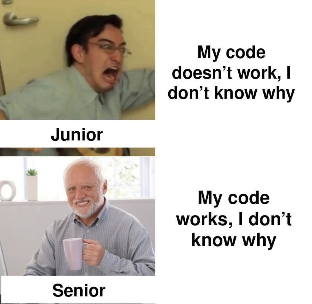 _devJNS's tweet photo. junior devs vs. senior devs. lmao https://t.co/rlVVxG63cS