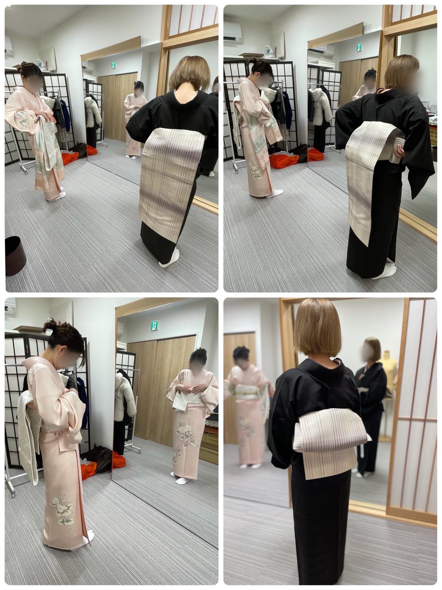 kituke_m_s's tweet photo. 先日の #みむろ着方教室 の様子

お子さんの卒園式に着物で出席する為に袋帯の二重太鼓結びを練習中の生徒さん

また午後の教室で名古屋帯の変わり結びの代表と言える #銀座結び が大人気の為､午前の部でもご希望が！

お稽古の内容は生徒さんの進捗を見ながら臨機応変に対応しています

#京都 #着物 https://t.co/1Yo94VzemU