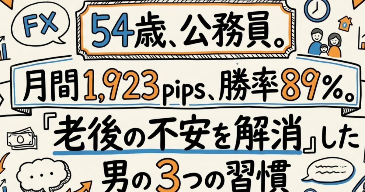 trader_injiizon's tweet photo. 54歳、公務員。損切りは毎回ちゃんとやってる。3pips、5pips、きっちり切ってる。

なのに月末に集計すると、利益がゼロになってる。

これ、FXで一番タチが悪いやつです。「損切り貧乏」。

自分は正しいことをしてるはずなのに、お金だけが減っていく。誰にも責められない分、余計にキツい。

ピカピカさんもそうでした。

教育費とローンが同時に走り、義父母のサポートも始まった54歳。「定年後どうなるんだろう」と毎晩不安を抱えながらチャートを睨んでいた。

でも「損切りできてる自分は正しい」と思い込んでいたから、問題の本質に気づけなかった。

転機は、検証ノートを見返した日でした。

自分の過去トレードを全部並べたら、はっきり見えたんです。条件が揃っていないのに入ったトレードは、ほぼ全部が損切りになっている。逆に、条件を待ってから入ったトレードは逆行がほとんどない。

その瞬間、頭の中で何かが切り替わった。

「チャートを見る時間」を「チャートの前で待つ時間」に変える。

やったことは、たったそれだけ。

でもその「それだけ」で、月間1,923pips・勝率89%。損切りの回数は激減した。でもそれは損切りをやめたからじゃない。そもそも逆行しないポイントでしか入らなくなったから。

嫁の誕生日に、去年は980円のハンドクリームしか渡せなかった人が、今年はずっと気にしてたバッグを渡せた。

「ほんとに変わったね」

その一言がもらえるまでに何を変えたのか、ピカピカさんご本人の言葉で全部書きました。損切り貧乏に心当たりがある方はぜひ。

https://t.co/xfCvqkT2Qg