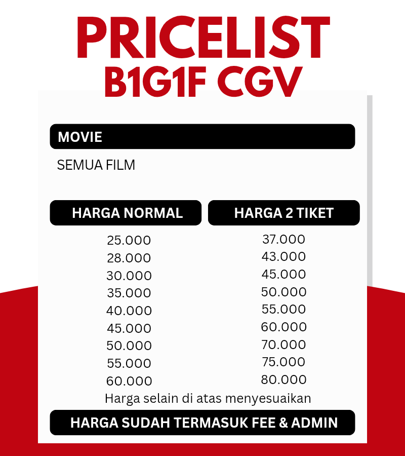 chocholumerr's tweet photo. WTS READY Promo Nonton Bioskop Beli 1 Gratis 1 

B1G1F CGV &amp; Cinepolis
SEMUA FILM &amp; LOKASI ‼️

Order https://t.co/2Hj7vX3qqj 
✨️ Harga 1 tix normal + FEE 12k s/d 25k untuk 2 tiket

👉🏻 CGV bisa beli 1 tix diskon 5k s/d 25k
👉🏻 XXI B1G1 Film Tertentu

. voucher akun beli murah id https://t.co/vZXbnMxwmR