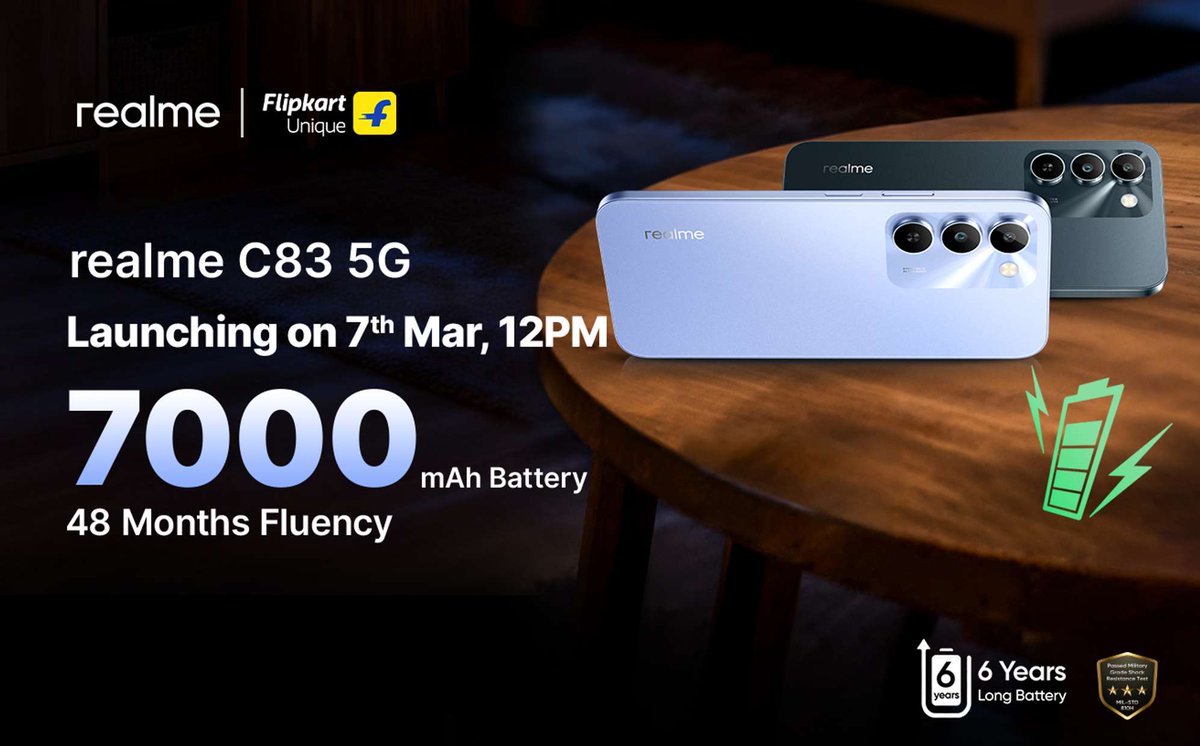 TechBossIndia's tweet image. 7000mAh battery in the Realme C83 5G clearly a battery focused launch.
Do you prefer a bigger battery or better performance in budget phones?
#realme #realmec83