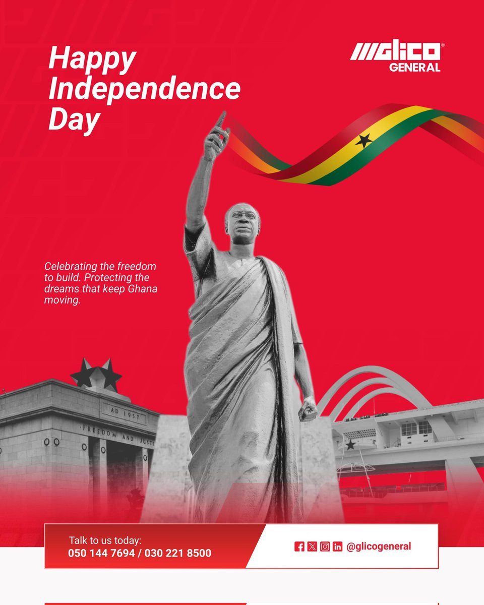Glicogeneral's tweet image. Cheers to 69 years of freedom. We’re proud to stand with you, protecting what matters as you build, drive, work, and live the Ghanaian dream.

Happy Independence Day, Ghana.

#IndependenceDay #GLICOGeneral #ghanamonth