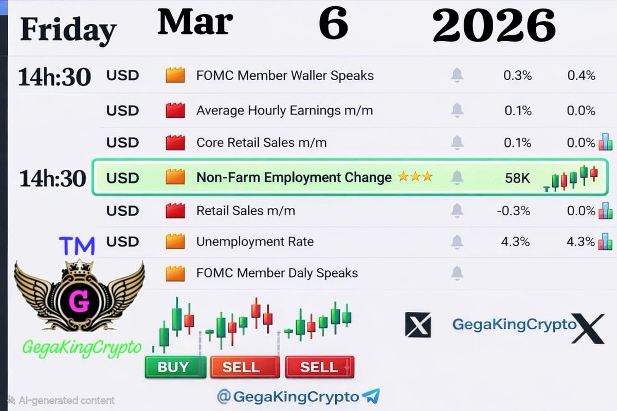 clovis_nisengwe's tweet photo. 🚨 BIG FOREX NEWS 🚨

Non-Farm Payrolls (NFP) will be released this Friday at 14:30.

Expect high volatility on Gold (XAUUSD) and USD pairs. 📊🔥

💡 Be ready for strong BUY or SELL moves.

⚠️ Wait for confirmation before entering a trade.

📲 Join our Telegram:
@GegaKingCrypto https://t.co/mWrN38CxeN