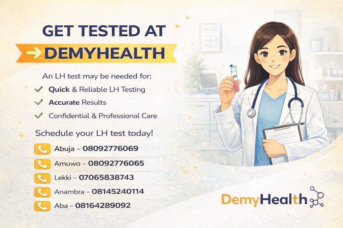 DEMYHEALTH's tweet photo. Your hormones influence fertility, ovulation, and reproductive health.

An LH Test helps detect hormonal imbalance, fertility challenges, PCOS, and puberty disorders.

Get tested at DemyHealth today.
#LHTest #HormoneHealth #FertilityTesting https://t.co/jcaHMHIpHQ