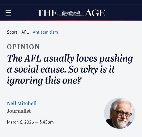 MichaelaNewell_'s tweet photo. Ever noticed antisemitism at the AFL? Neither has anyone else- except for goy boy #NeilMitchell, funnily enough. https://t.co/MNqYUj0LD3