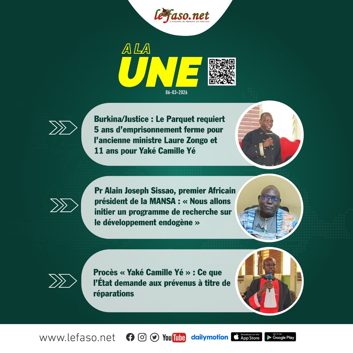 CyriaquePARE's tweet photo. A LA UNE ce 06 mars 2026 sur https://t.co/jVWXhguLGs

Burkina/Justice : Le Parquet requiert 5 ans d’emprisonnement ferme pour l’ancienne ministre Laure Zongo et 11 ans pour Yaké Camille Yé
Article à lire ici ⤵️
https://t.co/UUzkvg1RAc https://t.co/pt0Hr89aUa