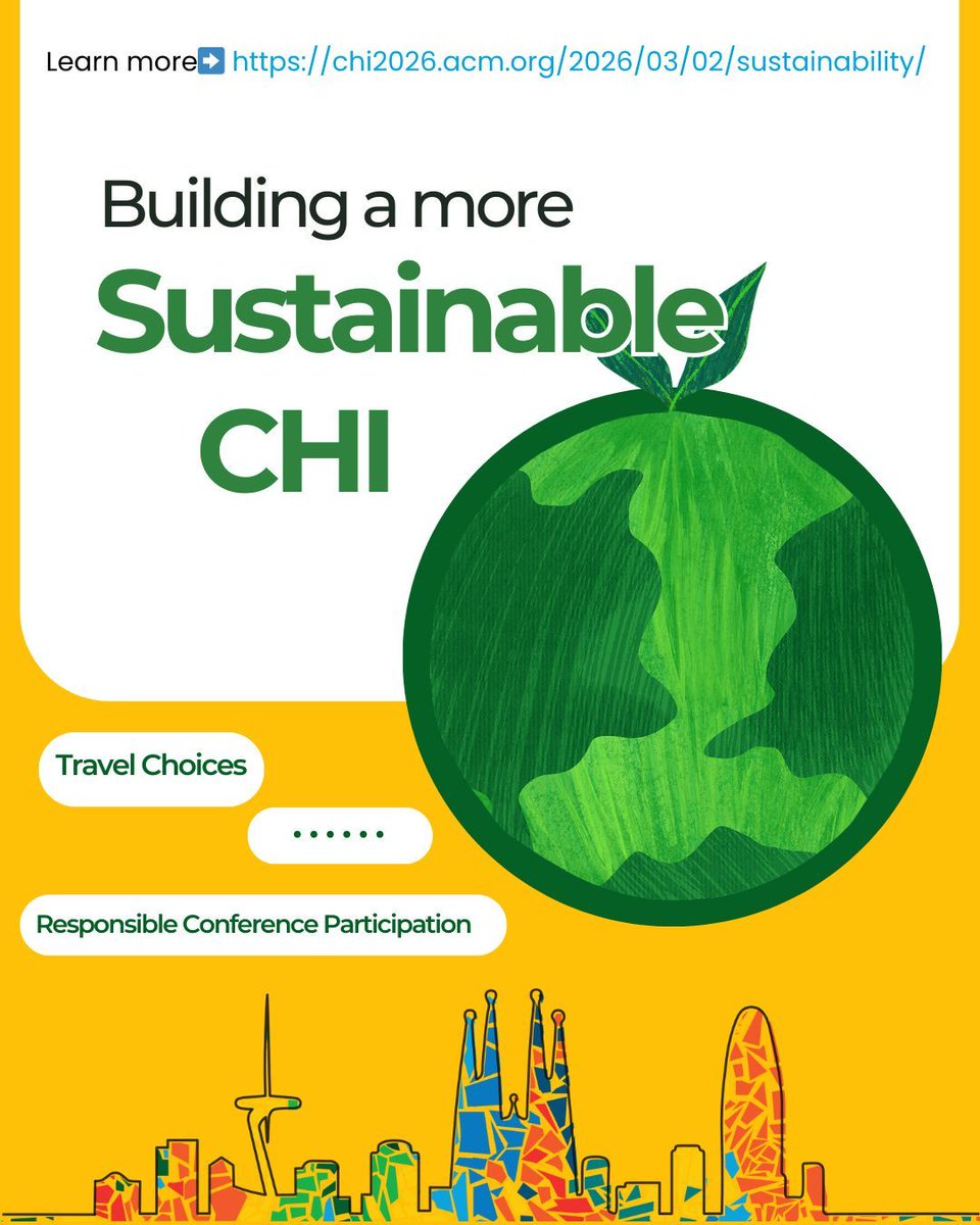 acm_chi's tweet image. Building a more sustainable CHI 🌍 We’re sharing resources and guidance to help the community reduce the environmental footprint of the conference. Learn more about sustainability efforts for CHI 2026: chi2026.acm.org/2026/03/02/sus… 
#CHI2026 #CHICommunity #HCI #SustainableCHI