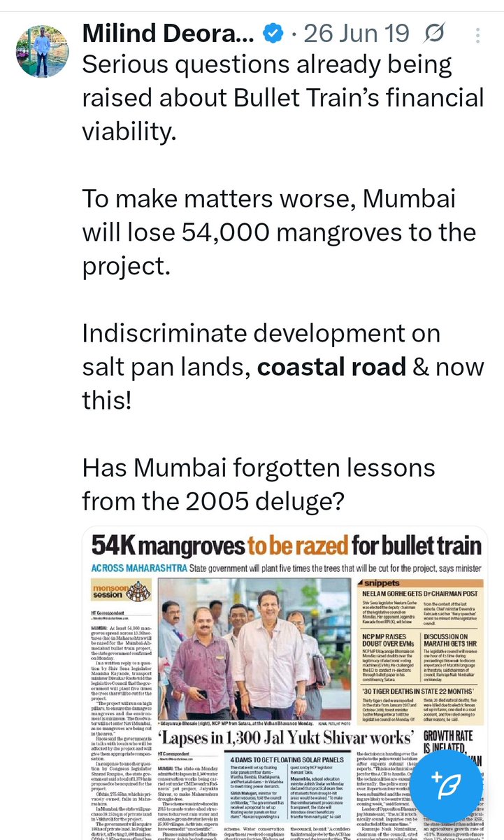 In 2019, Milind Deora's heart bled so much for Mumbai's mangroves and ...