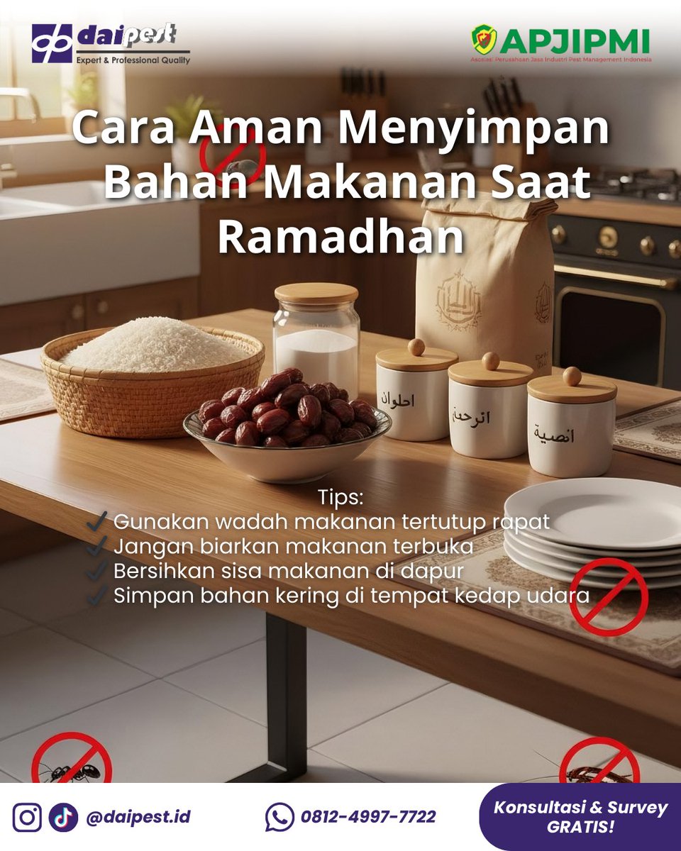 daipest's tweet photo. Bulan Ramadhan identik dengan persiapan bahan makanan untuk sahur dan berbuka.

Pastikan semuanya tersimpan dengan baik agar tidak mengundang semut, kecoa, atau tikus.

Penyimpanan yang tepat bukan hanya menjaga kebersihan dapur, tapi juga kesehatan keluarga. https://t.co/V59YuudjOd