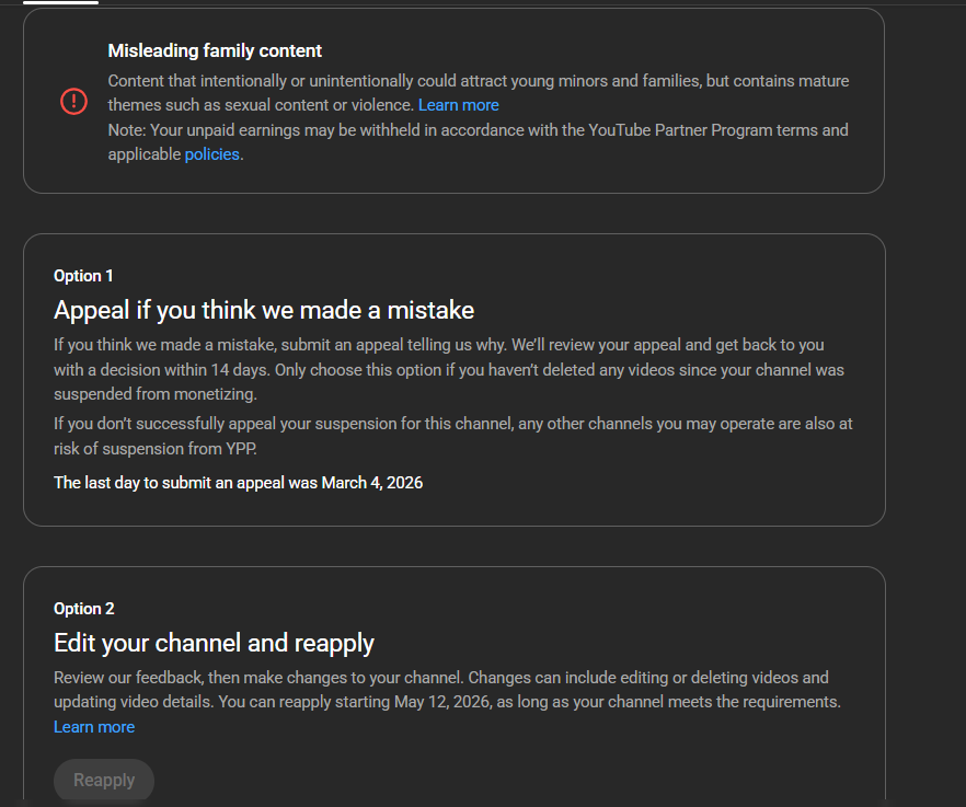 litstrixz's tweet photo. @TeamYouTube
I have appealed before and was rejected, now I have to wait more than 65+ days! My content does not contain any sexual/mature content and properly follows YouTube's guidelines. I demand a manual human review of my channel.
Channel URL: https://t.co/Ch4kquWfZM https://t.co/wz9pM0v9Eq