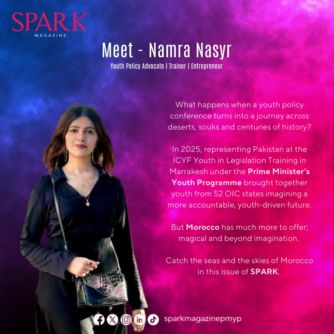 Meet the contributor – Namra Nasyr 🌟

A publication of the Prime Minister's Youth Programme
🎯 Showcasing talent | 💡Sharing innovation | 🌟 Celebrating YOU

Download Now : pmyp.gov.pk/spark

#SPARK #SPARKMAGAZINE #PMYP #PMsYouthProgram #youthheroes #ComingSoon