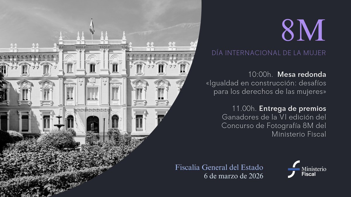 A las 10 horas comienza la mesa redonda "Igualdad en construcción: desafíos para los derechos de las mujeres" con:

🟣 Teresa Peramato, FGE
🟣 <a href="/carmencalvo_/">Carmen Calvo</a>, presidenta del <a href="/ConsejoEstadoEs/">Consejo de Estado</a>
🟣 <a href="/lortizdezarate/">Lucía Ortiz de Zárate</a>, experta en IA
🟣 <a href="/Ebbaba_H/">Ebbaba Hameida ابابة</a>, periodista

▶️ youtube.com/live/NXkdLuinU…
#8M