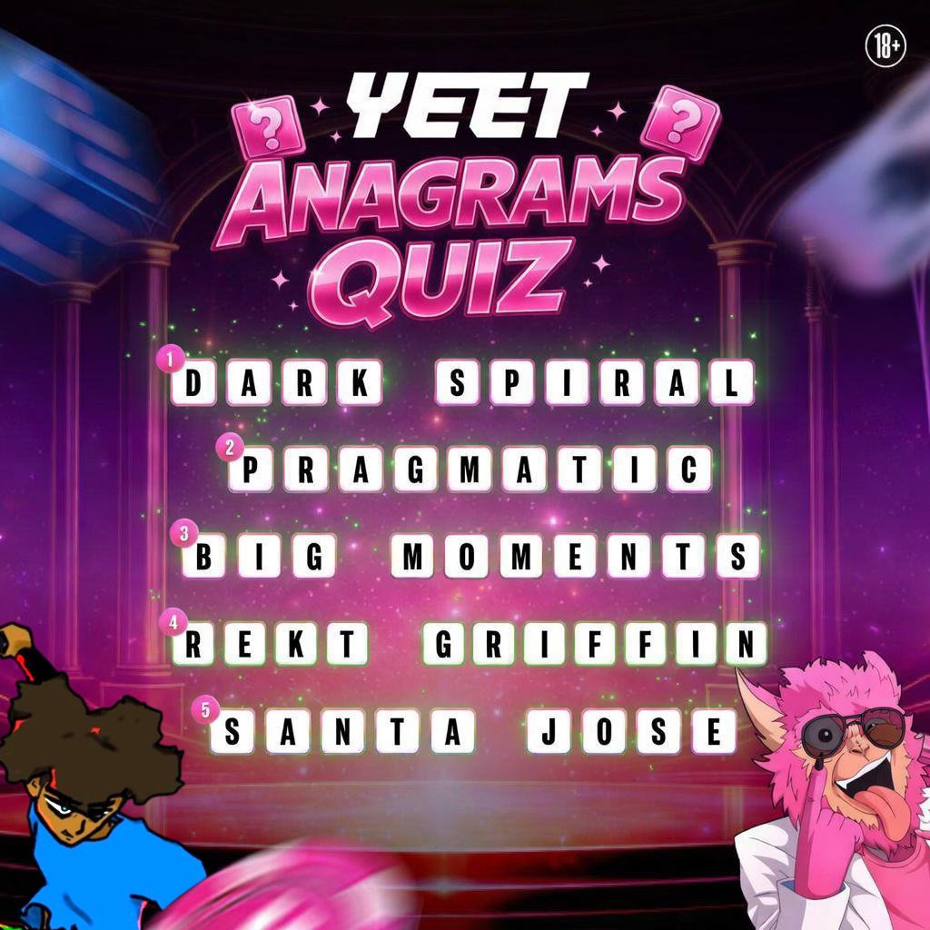 These are my answers <a href="/yeet/">YEET</a>

1. Dark Spiral
2. Pragmatic
3. Big Moments
4. Rekt Griffin
5. Santa Jose