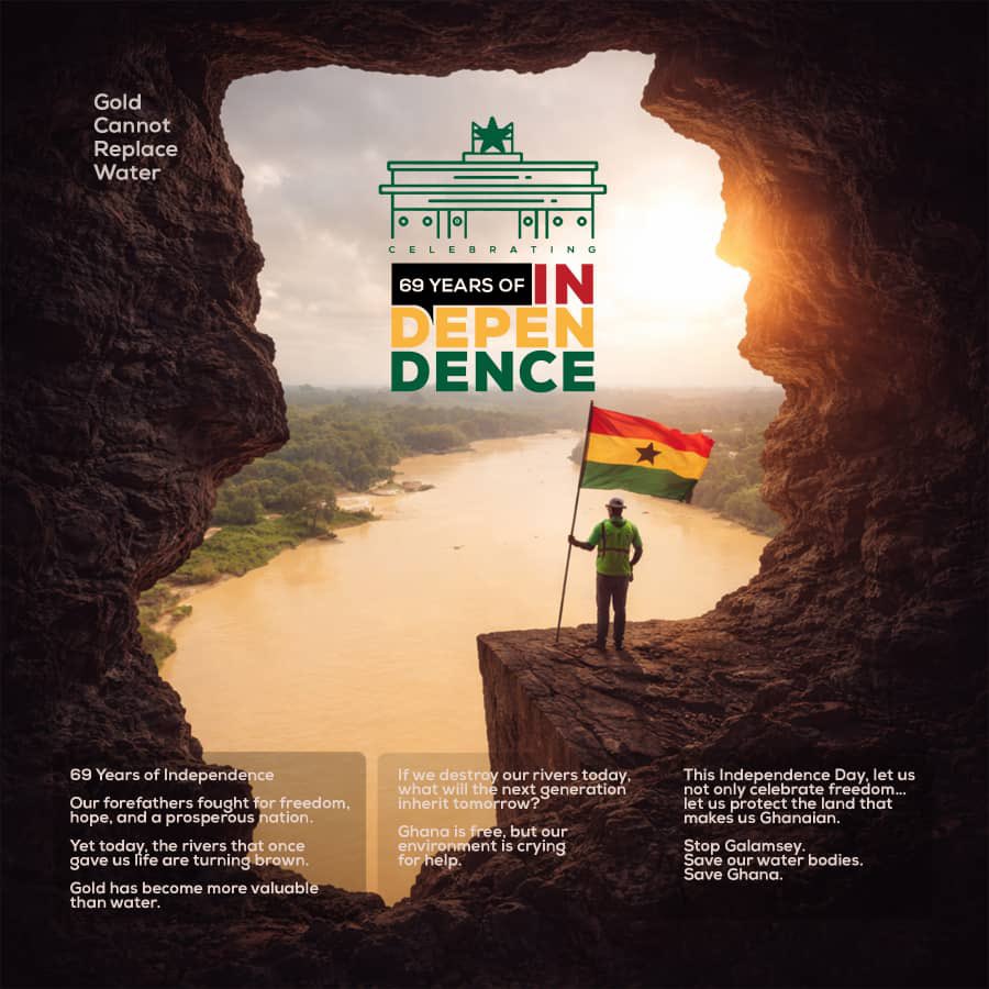 NKAfrifa's tweet photo. Happy Independence Day to our nation, Ghana. 🇬🇭
Although our nation is free and peaceful, it is under attack from a silent killer. One that is destroying our water and environmental resources. This threat is placing future generations in blatant uncertainty, putting lives at risk, endangering food security, threatening aquatic organisms and ecosystems, and ultimately putting our very existence in jeopardy.